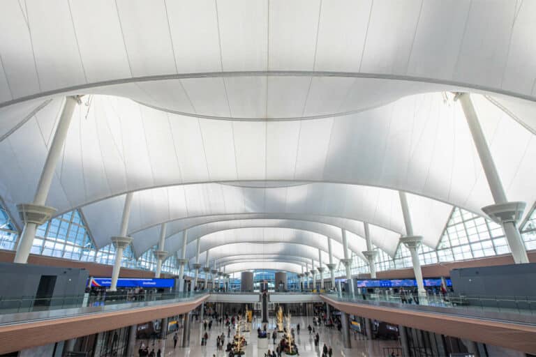 Overhead view of the interior of Jeppesen Terminal.