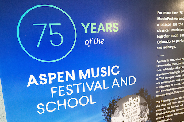 The art exhibit 75 Years of the Aspen Music Festival and School is displayed at the Y-Juncture gallery on A Gates