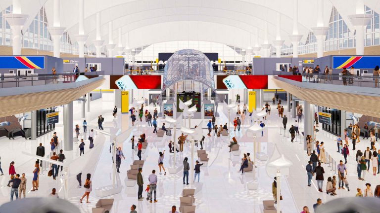 A rendering of the future Great Hall in Jeppesen Terminal