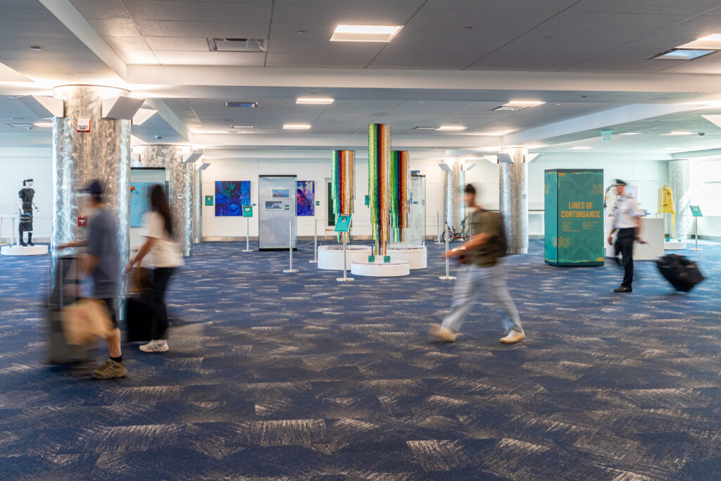 The art exhibit Lines of Continuance is displayed in Ansbacher Hall on the A Bridge